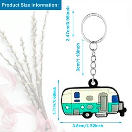 TrustBlai Camper Keychain Set, 2 Pack Happy RV Camping Trailers Keyring Couples Camping Gifts for Men Women Travel (Green+Blue)