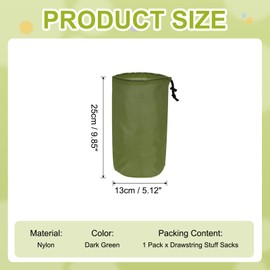 YELARXI Stuff Sack, Nylon Waterproof Storage Sacks Portable Drawstring Dry Stuff Bag Gear Organization with Toggle, 5x10Inch Fit for Backpacking Camping Traveling Hiking(Dark Green)
