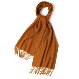 Prettystern Soft Wool Scarf Plain with Fringes for Autumn Winter Men and Women, Golden brown