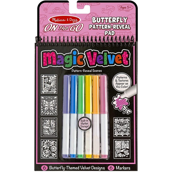 Melissa & Doug On the Go Magic Velvet Pattern-Reveal Scenes Activity Kit - 6 Coloring Boards, 6 Markers, Multicolor, 1 EA