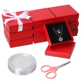 Mardatt 12Pcs 3.5 x 3.5 x 1 Inch Red Cardboard Jewelry Boxes Square Jewelry Gift Boxes Velvet Sponge Liner Jewelry Case with Scissors and Polyester Ribbon for Necklace Earring Bracelet