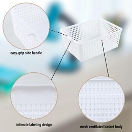 Obstnny 4 Pack Plastic Woven Storage Baskets, White Kitchen Cupboard Storage Basket Box