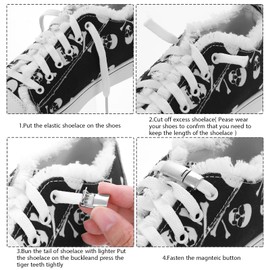 Grevosea 6 Pieces No Tie Shoe Laces for Adults, Shoelaces Buckle Lock No Tie Elastic Shoelaces Magnetic Shoe Laces Lock One Size Fits All Kids & Adult (White, Black, Silver)