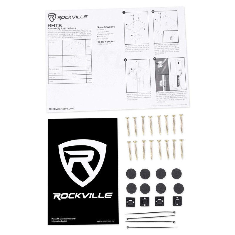 Rockville Pair RHT8C 8" Desktop Speaker Stands, 66 lbs. Capacity,