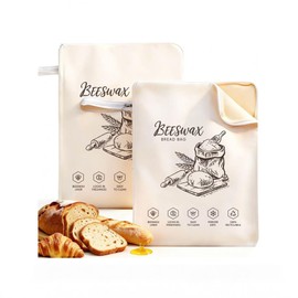 Beeswax-Lined Bread Bags, Reusable for Homemade & Sourdough Bread, Large 13''×17'', Zipper Seal for Moisture Lock & Long-Lasting Freshness (Style 1)