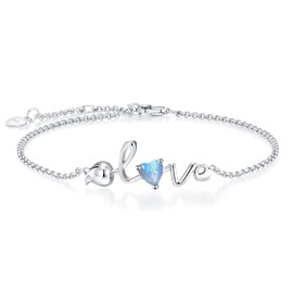 Leva Jewkis Sterling Silver Birthstone Bracelets Rose Love Heart Created Gemstone Dainty Charm Link Birthday Anniversary Jewellery Gifts for Your Women Girls 17 + 3 cm Adjustable Chain, Sterling