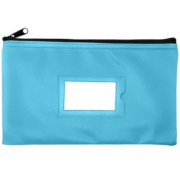 Money Bank Deposit Bag with Zipper | 11x6 inch | Light Blue | Durable Leatherette Money Cash Coin Check Wallet Pouch for Men & Women with Framed ID Window and Blank Card | by GIDABRAND (1)