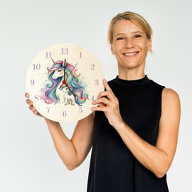 speecheese Unicorn Mum with Child Wall Clock Children's Room Unicorn Mum and Baby Foals Colourful Wall Clock for the Whole Family Lovingly Designed with Colourful Mane