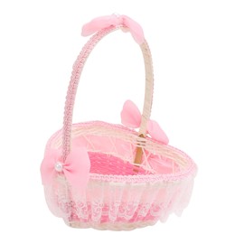 Ciieeo 1pc Heart Shaped Flower Girl Basket Elegant Lace Embellished Wedding Basket for Weddings Showers Home Parties Floral Accessory