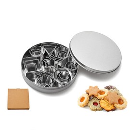 HANHAN 24 Pcs MINI Metal Cookie Cutters Set: Mini Geometric Round Heart Star Flower Donuts Shape Cookie Cutters