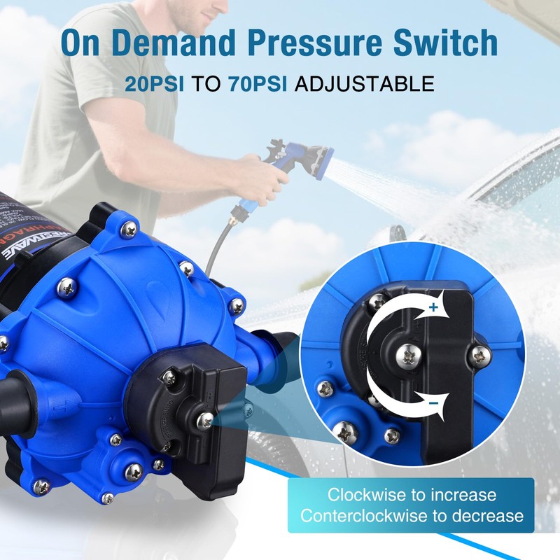 CrestWave 12V DC Washdown Pump Kit, 7GPM 70PSI Wash Down