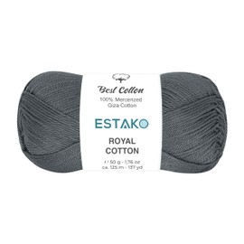 Estako Royal Cotton, 100% Mercerized Giza Cotton Yarn, Soft, Super Fino 1 for Crochet and Knitting 1.76 Oz (50g) / 137 Yrds (125m) (5055 - Dark Grey)