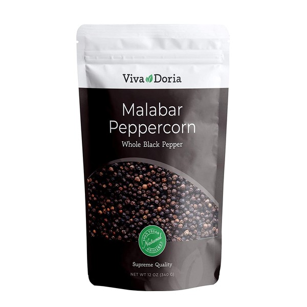 Viva Doria Malabar Peppercorn, Whole Black Pepper, Black Peppercorns For Grinder Refill (12 Ounce)