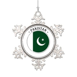 Pakistan Snowflake Ornaments, National Flag Ornament, Pakistan Flag Metal Ornaments for Christmas Tree New Year Holiday Decor