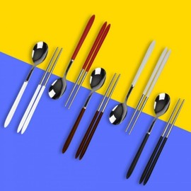 Gray Stainless Steel Vacuum Spoon & Chopsticks Cutlery Set Didi Black