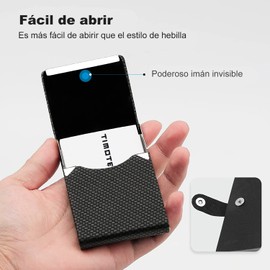 Timotech Tarjetero para Tarjetas de Presentación de piel sintética, Tarjetero de Bolsillo para Hombres o Mujeres con Soporte delgado de metal con bloqueo RFID, con cierre magnético (1 pieza)