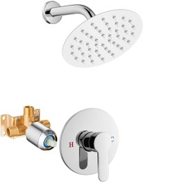 Airuida Shower Faucet Set,Single Function Shower Trim Kit,Wall Mount 6 Inch Round Rainfall Shower Head and Handle Set,Single Handle Shower System Set Male Threads Rough-in Valve Chrome Polish