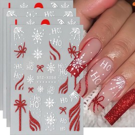 Christmas Nail Stickers Red Nail Decals Xmas Nail Art Stickers 4PCS Snowflakes Hat Design Glitter Slider Adhesive Decals Manicure Nail Supplies for Women Nail Decorations Thanksgiving Day Nail Decor