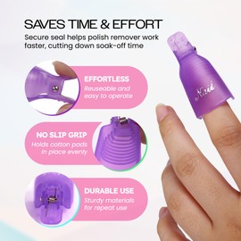 PANA Reusable Plastic Acrylic Nail Art Soak Off Cap Clip UV Gel Polish Remover Cap Clips Manicure Tool (Purple No Bow Design - 10pc per Pack)