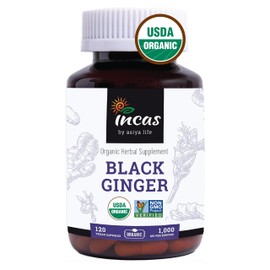 INCAS USDA Organic Thai Black Ginger for Men 120 Vegan Capsules 500mg Non GMO Verified | First & Only Organic Certified Kaempferia Parviflora Thai Ginseng