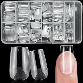 Lifextol 240pc Square Gel x Nail Tips Short Fake Nails for Press on Nails Clear Acrylic Nails Tips, 12 Sizes Full Cover Nail tips Square Soft Gel Nail Tips False Nails Extension Artificial Fingernail