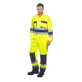 Portwest TX55 Nantes Hi Vis Coveralls - Reflective Safety Coveralls with Pockets ANSI Class 3 Yellow/Navy, Small