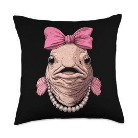 Coquette Bow Blobfish Funny Fish Pink Ribbon Girl Mom Throw Pillow