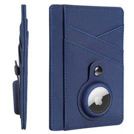 Minimalist Wallet with AirTag Holder Credit Card Holder Slim Wallet for Men, Leather Front Pocket Wallet Compact Small Card Holder Thin Card Case ID Window RFID Blocking Card Organizer (Dark Blue),