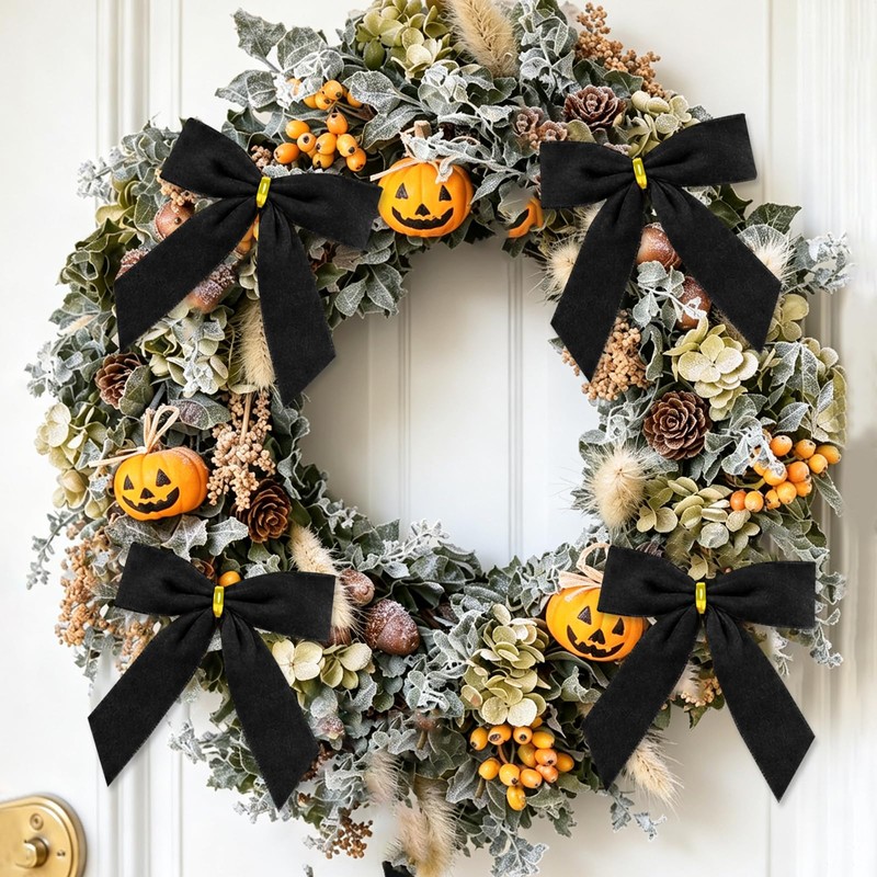 30 Pcs Black Velvet Bows for Christmas Tree, Halloween Tree