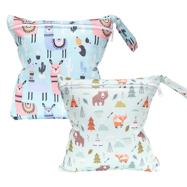 OTAIVE Pack of 2 Wet and Dry Nappy Bags, Waterproof Washable Wet Bag, Reusable Organiser for Nappies, Travel, Gym, Beach, Pool, multi-coloured