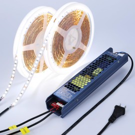 BENLUN 24V LED Strip Light Kit 65.6ft (2 Rolls of 32.8ft), 6000K Cool White Cuttable LED Tape Lights, SMD 2835 300W with Power Supply for Bedroom, Commercial, Kitchen, Living Room Ceiling