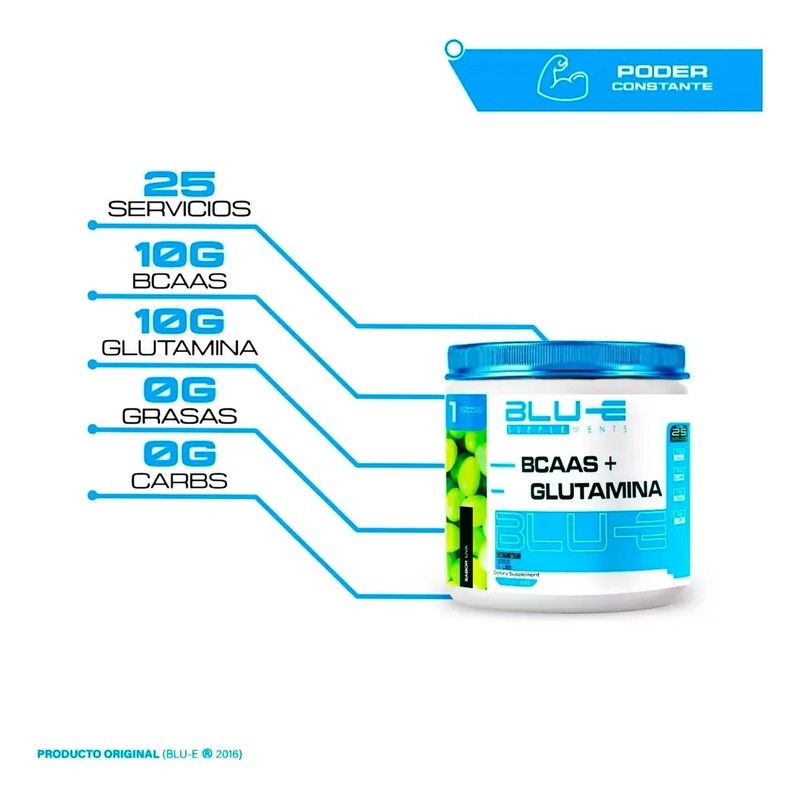 Aminoácidos Bcaas Glutamina Blue 1kg Varios Sabores