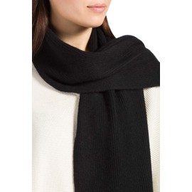 Fishers Finery Bufanda de invierno de punto acanalado 100% cachemira para mujer, caja de etiquetas negra, Negro, Talla única