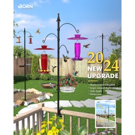 iBorn Shepherds Hooks for Outdoor Clamp On Deck Hook for 45“ Bird Feeder Hangers for Deck Railing Humming Bird Feeders Hanging Tri-Hooks+Feeder Trays 2024 Upgraded (Feeders are Not Included)