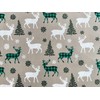 Christmas Fabric Green & Cream Reindeer Design - Beige Background