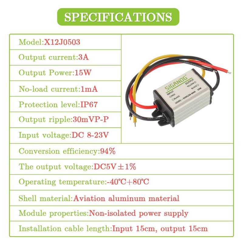 SIGANDG 12V to 5V DC Converter Car Power Voltage, Step