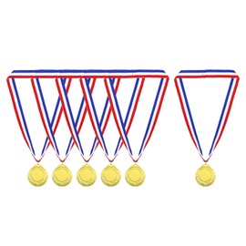 PATIKIL Gold Award Medals, 6 Pcs Blank Style Winner Medals with Neck Ribbon Metal Medals Prizes for Competitions, Party Decorations, Golden