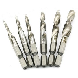 NUZAMAS Set of 6 Screw Thread Tap Drill Set Hex Shank HSS Screw Spiral Point Thread Imperial Plug Drill Bits Size 1/8"、5/32"、3/16"、1/4"、5/16" and 3/8"