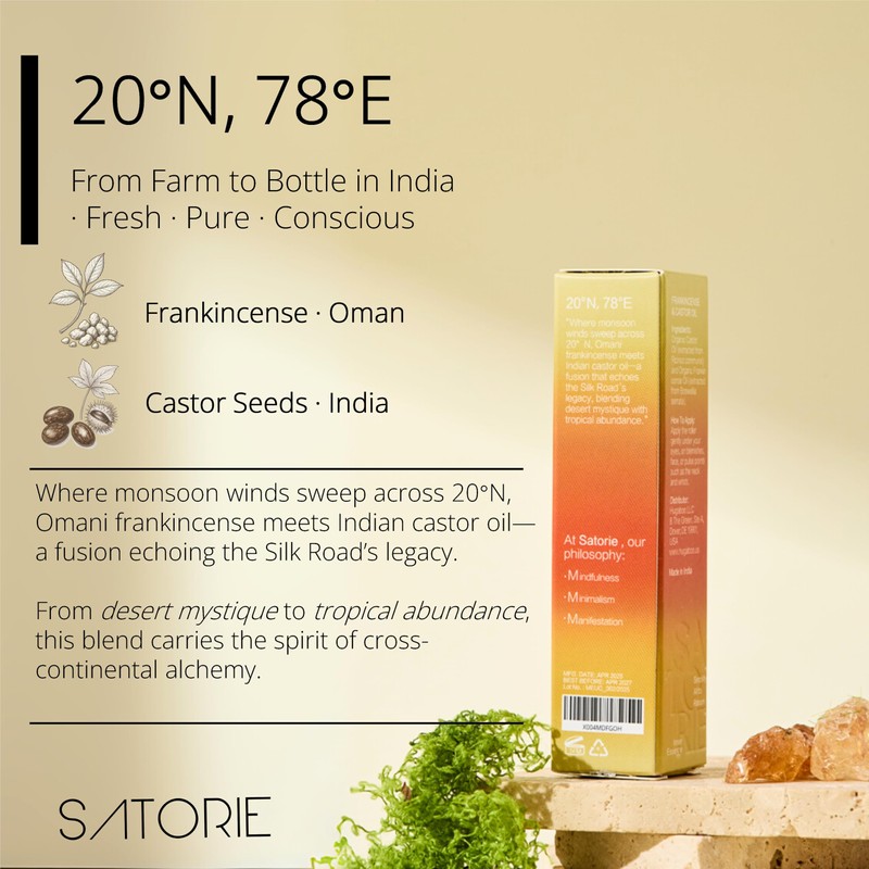 SATORIE Organic Castor & Frankincense Oil with Rose Quartz Rollerball