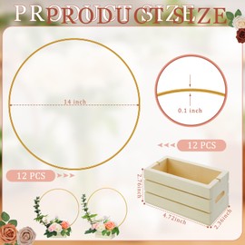 FoldTier 24 Pcs Metal Floral Hoop Centerpiece with Stand for Table Includes 12 Pcs Wreath Ring Hoops and 12 Pcs Holder Stands for DIY Wedding Decor Wall Hanging Christmas Table Decorations(14 Inch)