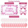 5.9 X 3.6 FT Pink Bow Happy Birthday Banner Backdrop