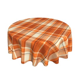 BYONEESS Fall Orange Tablecloths 60 Inch Round Autumn Thanksgiving Buffalo Check Plaid Table Cloth Rustic Farmhouse Circle Table Cover for Holiday Kitchen Dining Room Party Picnic Outdoor Decor