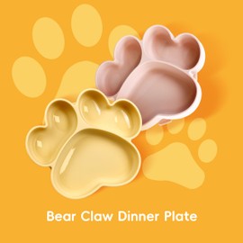 3 Pack Silicone Suction Plates for Babies & Toddlers, Bear Claw Shape Divided Suction Plates for Baby, Food Grade Silicone Plates, BPA-Free, Microwave, Dishwasher Safe, Baby Led Weaning (Pink)