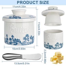Rzspher Butterglocke Keramik mit Buttermesser, Französische Butterdose mit Deckelf, Wassergeühlte Butterdose mit Wasserlinie zur Aufbewahrung von Frischer, Weicher, Verzehrfertiger Butter