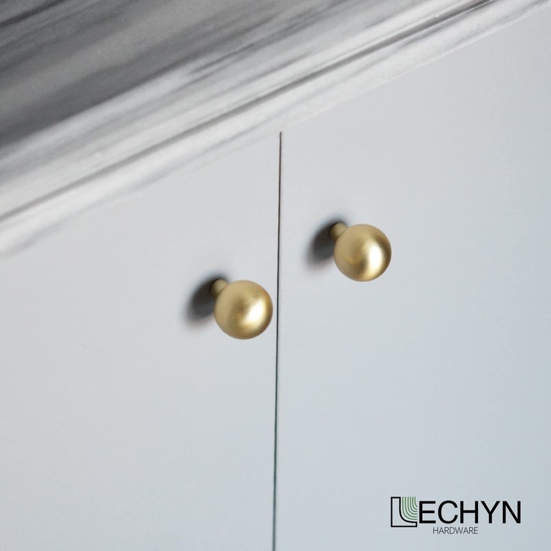 LECHYN 10 Pack 22mm Solid Brushed Gold Kitchen Cabinet Hardware