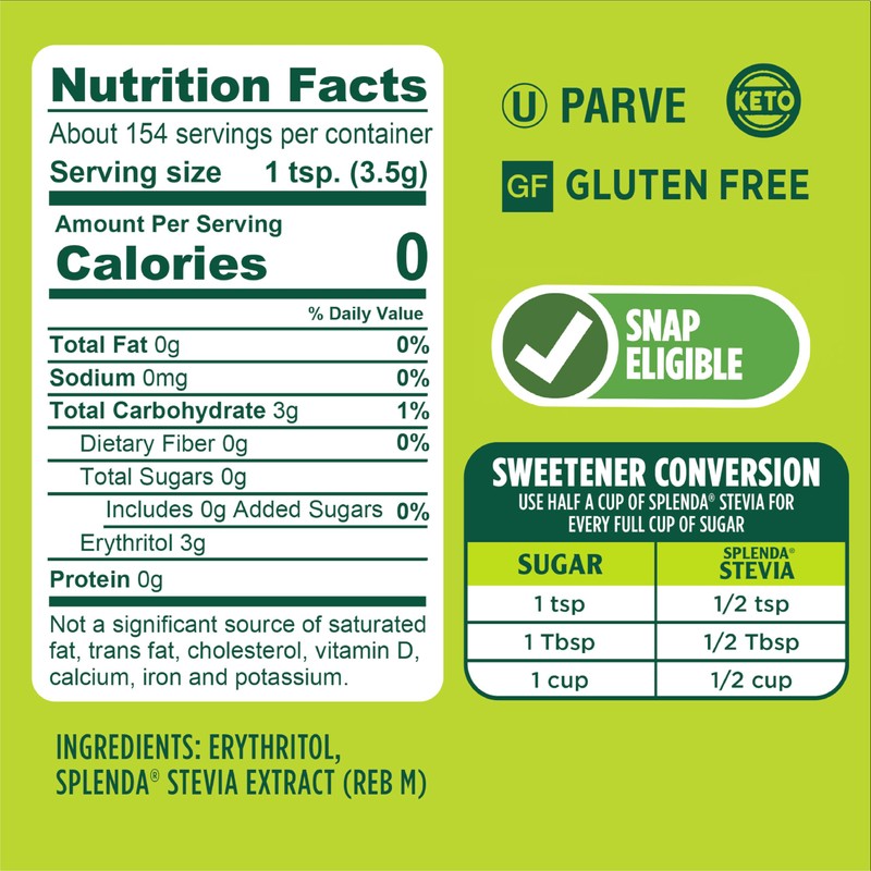 SPLENDA Stevia Zero Calorie Sweetener, Plant Based Sugar Substitute Granulated
