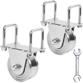 2 Pack 4" V-Groove Wheels with Double Sealed Bearings Heavy-Duty Solid Steel Bolted External Mount Bracket, for Inverted V-Shape Rolling Track Gates, up to 3500 lbs Capacity No Welding