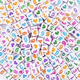 Sunrica 800Pcs Cube Number Beads and Heart Beads for Friendship Bracelets Making 6x6mm Clay Beads