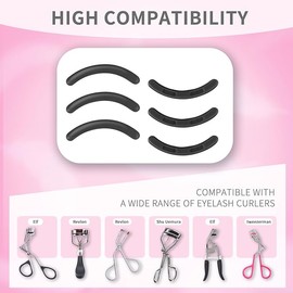 Soft Silicone Rubber Eyelash Curler Refills Compatible with Shiseido, Tweezerman, Revlon, Shu Uemura, Surratt, e.l.f Eyelash Curler for Travel Portable Carry,Cosmetic Accessory,6PCS,Black