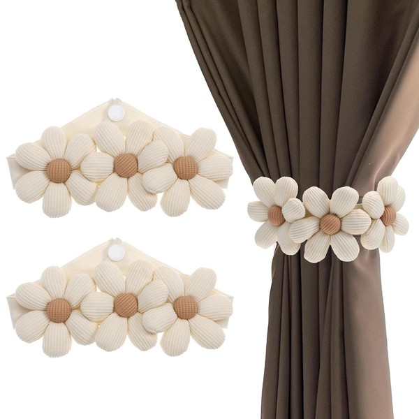 2Pair Curtain Rope Tiebacks, Flower Curtain Tie Backs for Home